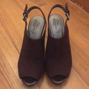 Deep purple sling back peep toe heels